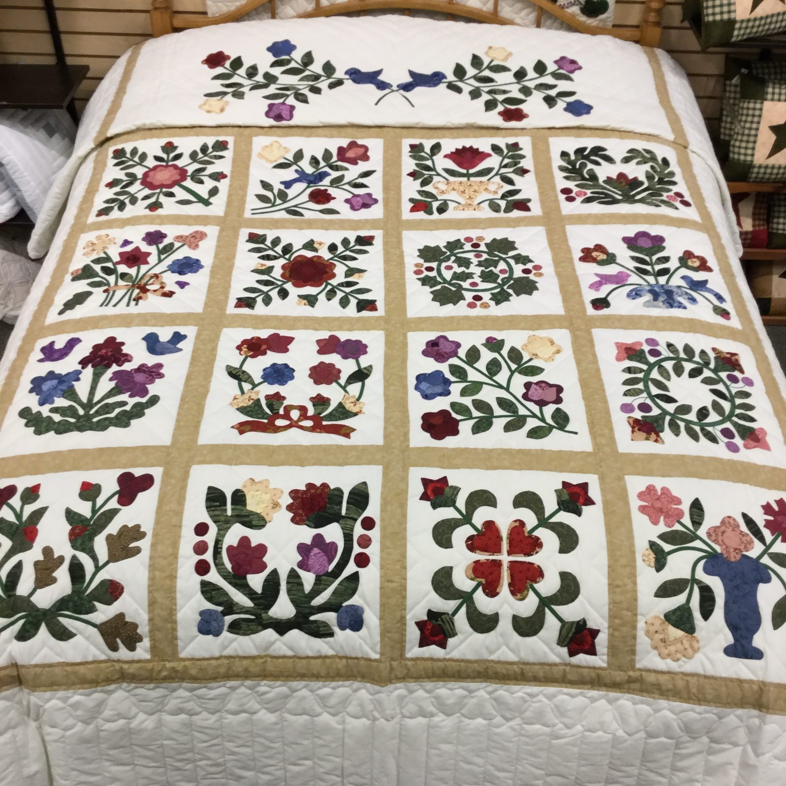 Amish styled Pensylvania Hex Hand Applique QUILT TOP Great work & Fabric 
